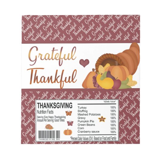 Grateful Thanksgiving Snoep Bar Wrapper Favors Notitieblok (Voorkant)