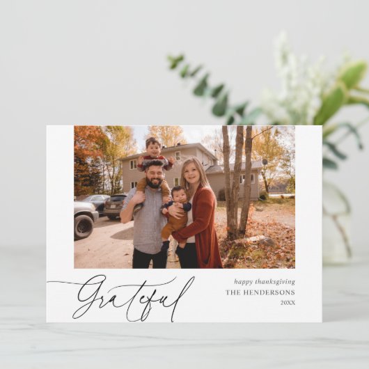 Grateful Thanksgiving voor handschriftenfoto's Feestdagenkaart (Staand voorkant)