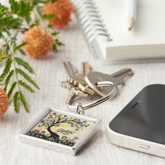 Grateful Tree Flowers Fun Sleutelhanger (Zijkant)