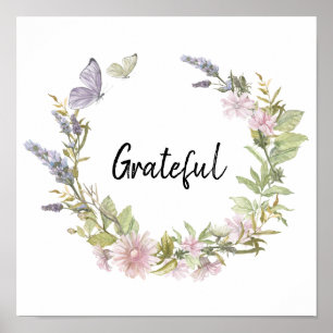 Grateful vlinders bloemenkrans poster