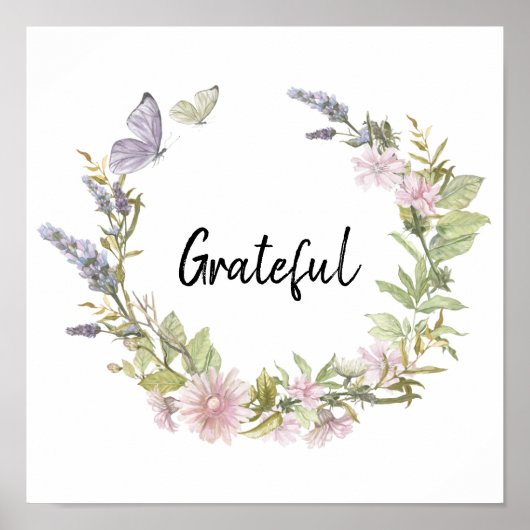 Grateful vlinders bloemenkrans poster (Voorkant)