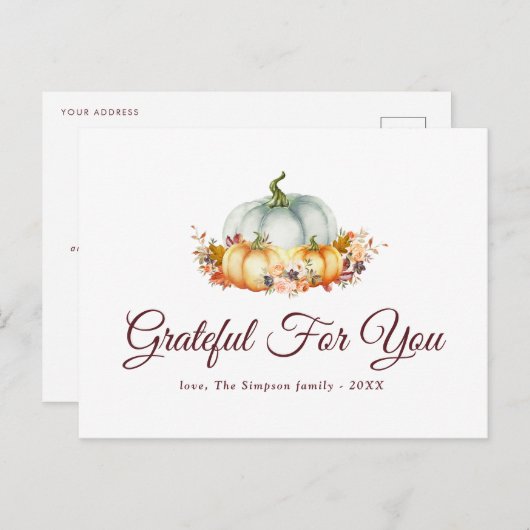 Grateful voor u | THANKSGIVING Feestdagenkaart (Voorkant / Achterkant)