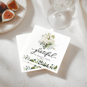 Grateful White Pumpkin Greenery Thanksgiving Servet