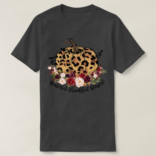 Gratefull Thankful Blessed Leopard Pumpkin Herfst T-shirt (Design voorkant)