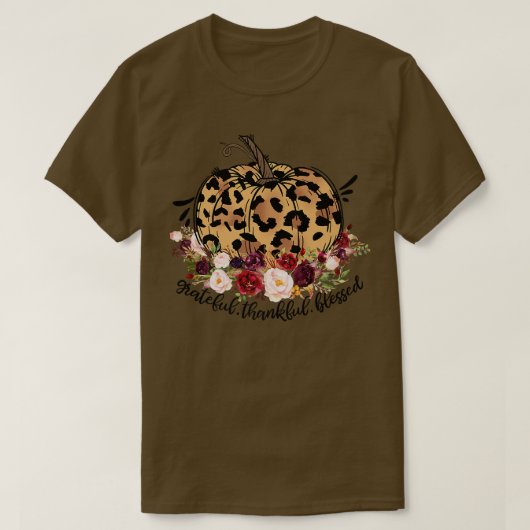 Gratefull Thankful Blessed Leopard Pumpkin Herfst  T-shirt (Design voorkant)