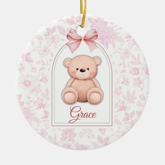 gratie | Aangepaste Roze Teddybeer Nursery Design Keramisch Ornament (Voorkant)