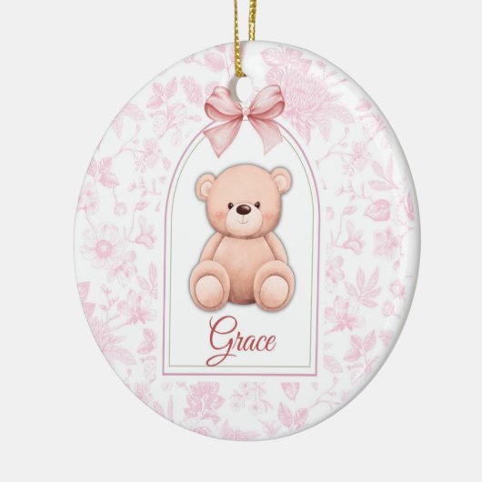 gratie | Aangepaste Roze Teddybeer Nursery Design Keramisch Ornament (Links)