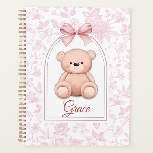 gratie | Aangepaste Roze Teddybeer Nursery Design Planner (Voorkant)