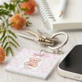 gratie | Aangepaste Roze Teddybeer Nursery Design Sleutelhanger (Voorkant Rechts)