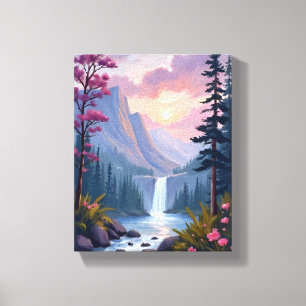 Gratieuze Waterval   Magisch Bloemenlandschap Canvas Afdruk