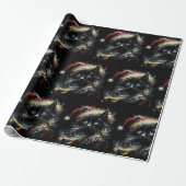 Gratieuze Zwarte Kat Kerstman Kersthoed Decoupage Cadeaupapier (Uitgerold)