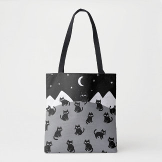 Gratieuze Zwarte Kat Nacht Boodschappentas Tote Bag