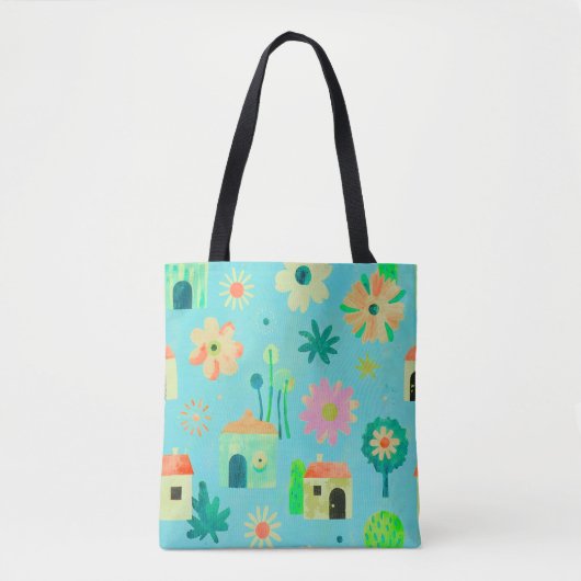 Gratige Bloemendorp Patroon Tote Bag (Voorkant)