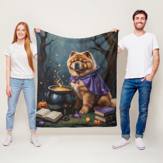 Gratige Halloween-schildering van Chow Chow-hond Fleece Deken (In situ)