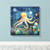 Gratige Octopus Illustratie Canvas Afdruk (Insitu (Houten vloer))