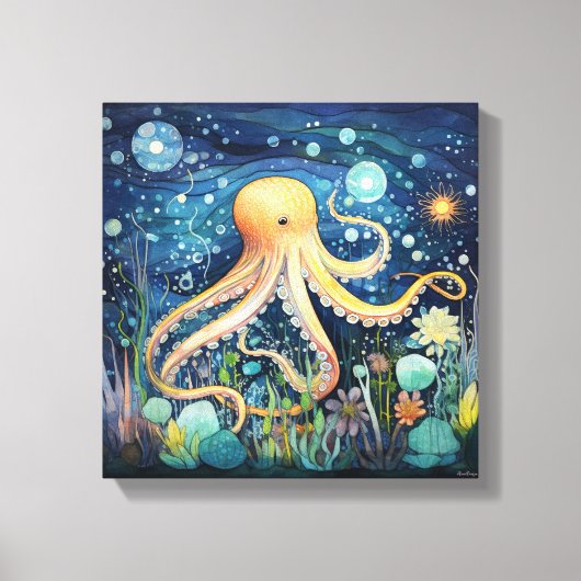 Gratige Octopus Illustratie Canvas Afdruk (Voorkant)