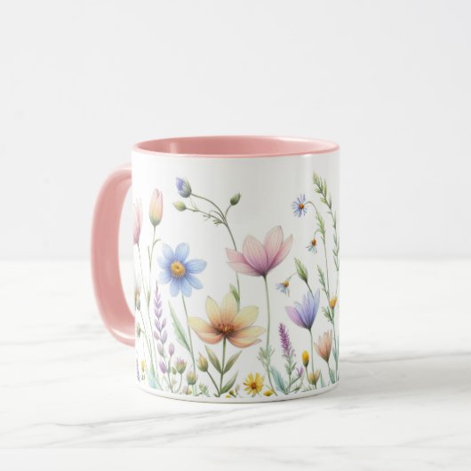 Gratige Waterverf Bloem Ontwerp Koffie Mok (Voorkant links)