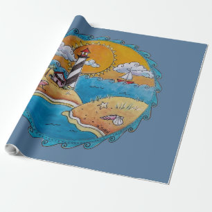 Gratiljoord vuurtoren strand scene kust volks kuns cadeaupapier