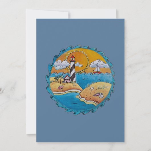 Gratiljoord vuurtoren strand scene kust volks kuns kaart (Achterkant)