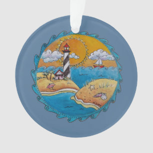 Gratiljoord vuurtoren strand scene kust volks kuns ornament
