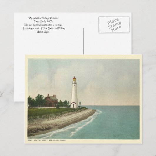Gratiot Light Michigan Briefkaart (Voorkant / Achterkant)