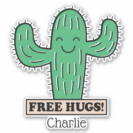 Gratis aangepaste Cactus Hugs-naam Sticker (Voorkant)