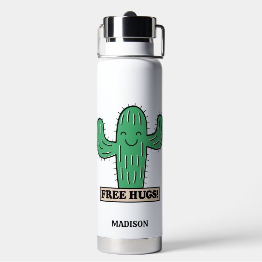 Gratis aangepaste Cactus Hugs-naam Waterfles (Achterkant)