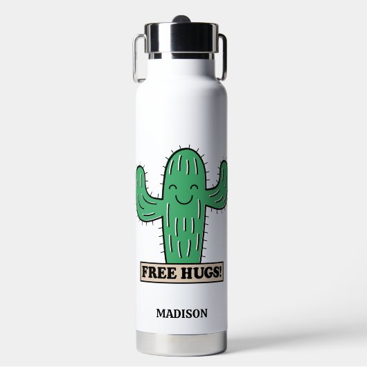 Gratis aangepaste Cactus Hugs-naam Waterfles (Voorkant)