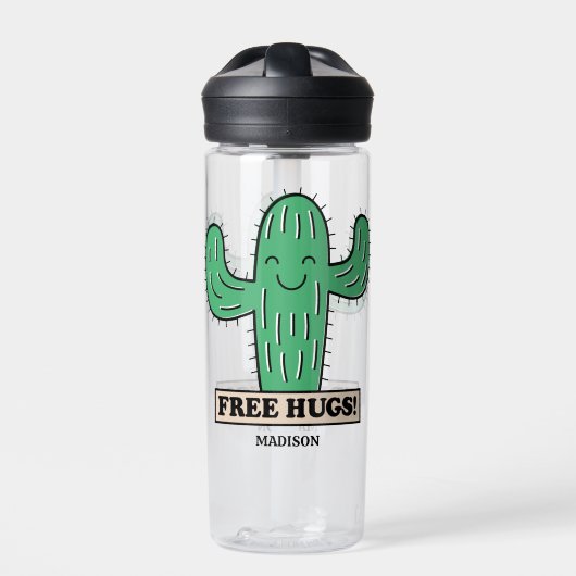 Gratis aangepaste Cactus Hugs-naam Waterfles (Voorkant)