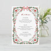 Gratis afdrukbare Kerstmenu kaart met rode strik (Staand voorkant)