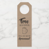 Gratis Alcohol - Funny Groomsmen Voorstel Flessenhanger (Voorkant)