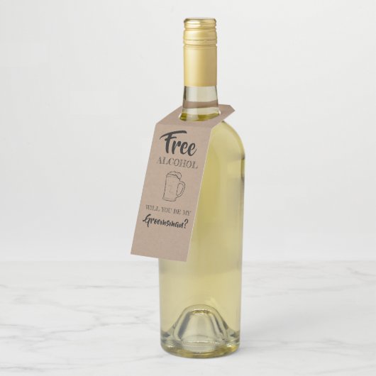 Gratis Alcohol - Funny Groomsmen Voorstel Flessenhanger (Schuin)