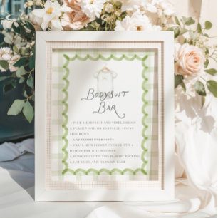 Gratis Baby Shower Bodysuit Bar met Speelse Groene Poster