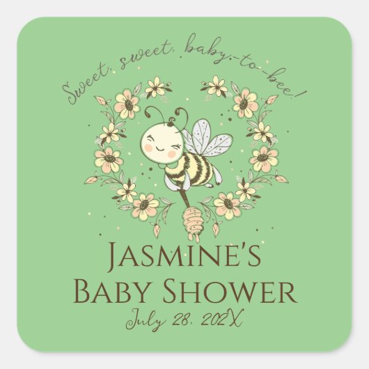 Gratis Baby Shower Uitnodiging met Bijenkrans Vierkante Sticker (Voorkant)