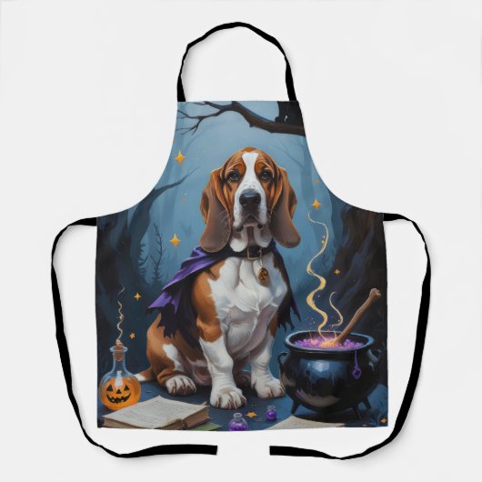 Gratis Basset Hound Schilderij Whimsical Halloween Schort (Voorkant)
