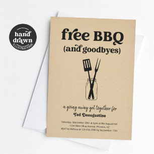 Gratis BBQ en Vaarwel Grappig Weg Uitnodiging