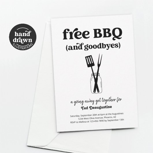 Gratis BBQ en Vaarwel Grappig Weg Uitnodiging