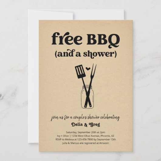 Gratis BBQ Funny Couple's Douche Uitnodiging (Voorkant)