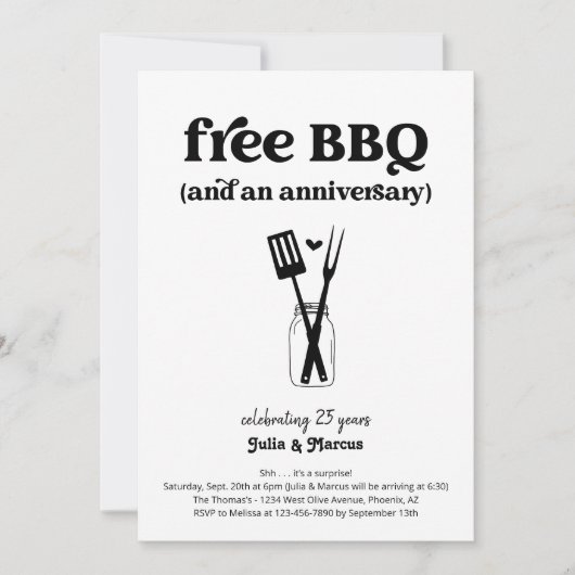 Gratis BBQ Funny Jubileum Feestuitnodiging Kaart (Voorkant)