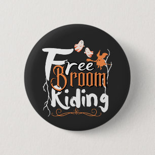 Gratis Bezem Rijden Grappige Halloween Kunst Ronde Button 5,7 Cm