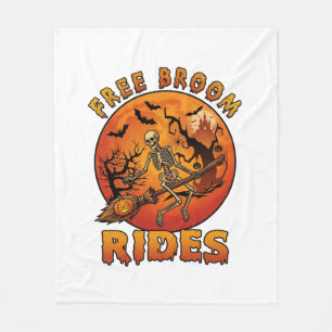 Gratis Bezem Ritten Halloween Skelet Pompoen Oranj Fleece Deken