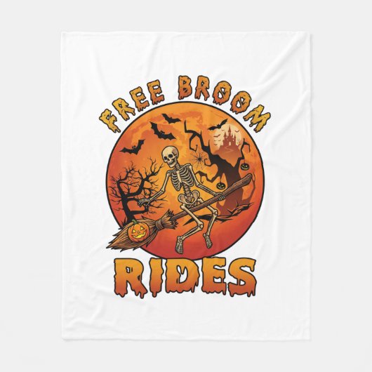 Gratis Bezem Ritten Halloween Skelet Pompoen Oranj Fleece Deken (Voorkant)