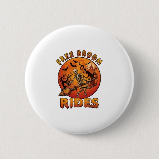 Gratis Bezem Ritten Halloween Skelet Pompoen Oranj Ronde Button 5,7 Cm (Voorkant)