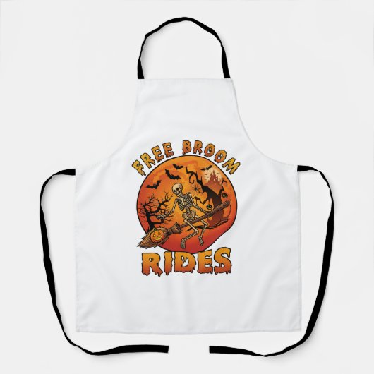 Gratis Bezem Ritten Halloween Skelet Pompoen Oranj Schort (Voorkant)