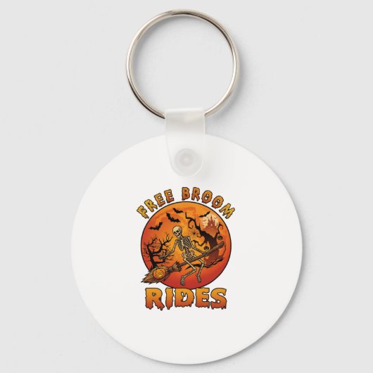 Gratis Bezem Ritten Halloween Skelet Pompoen Oranj Sleutelhanger (Voorkant)