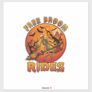 Gratis Bezem Ritten Halloween Skelet Pompoen Oranj Sticker