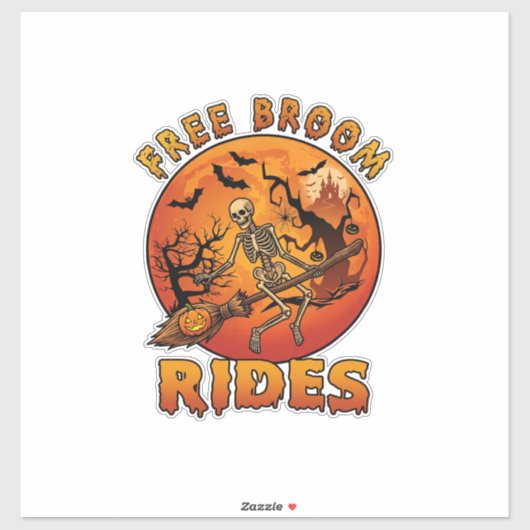 Gratis Bezem Ritten Halloween Skelet Pompoen Oranj Sticker (Vel)