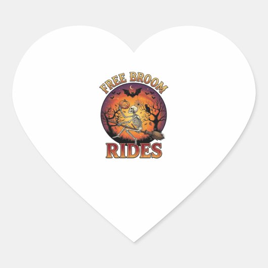 Gratis Bezem Ritten Halloween Skelet Pompoen Zwart Hart Sticker (Voorkant)
