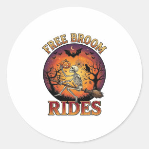 Gratis Bezem Ritten Halloween Skelet Pompoen Zwart Ronde Sticker