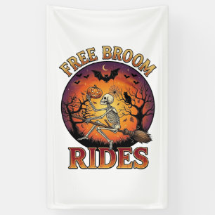 Gratis Bezem Ritten Halloween Skelet Pompoen Zwart Spandoek